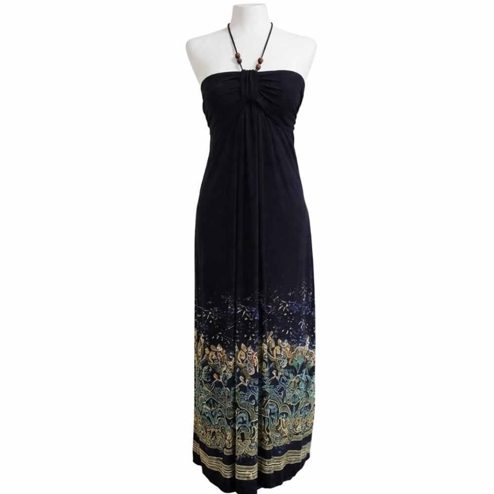 En Focus Studios Babydoll Black  Halter Maxi Dress womens Sz 14, Boho, Artsy